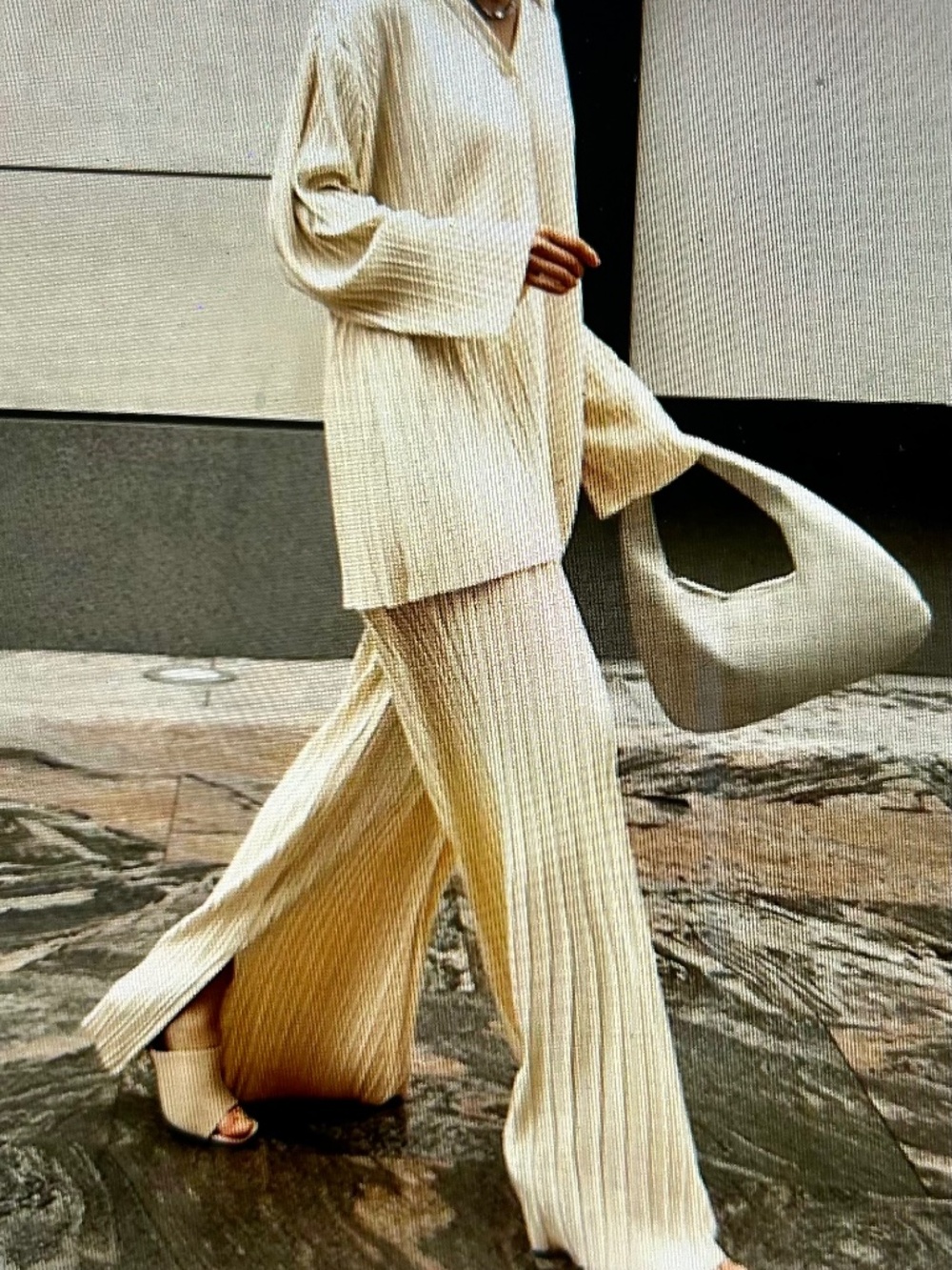 J25 NWT Commense Ivory Pleated Wide Leg Pants And Blouse Small